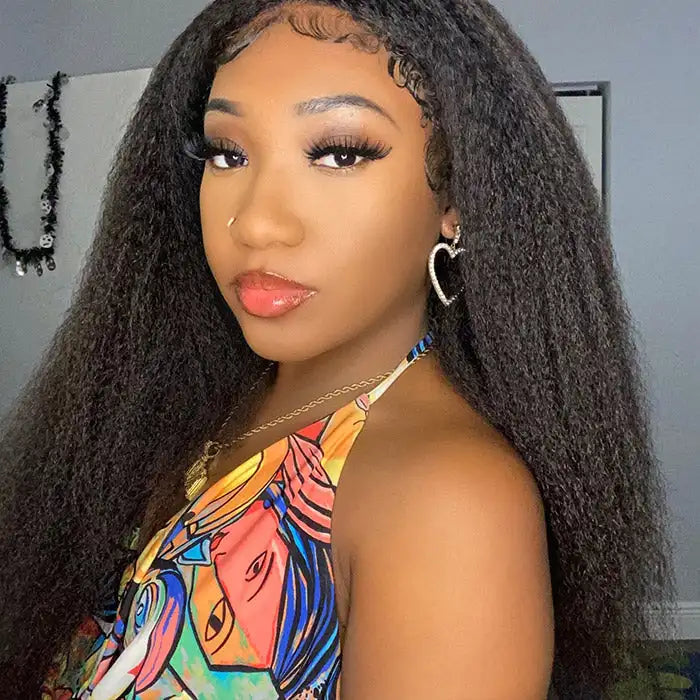 Transparent Kinky Straight 13x6 Lace Frontal Wigs Yaki Straight Human Hair Wig Pre Plucked Remy Lace Closure Wig 250 Density