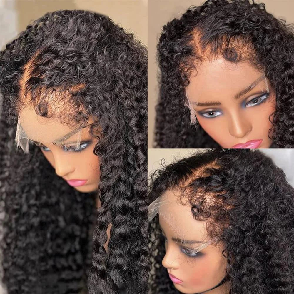 Short Bob Kinky Curly Human Hair Wig – 4C Edges Lace Front & 4x4 Closure, Transparent Lace Natural Hairline (100% Remy)