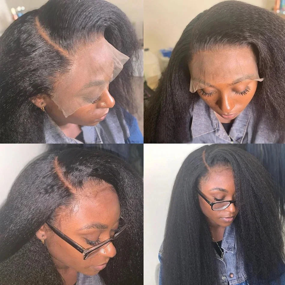 Transparent Yaki Kinky Straight Lace Front Human Hair Wigs For Women Curly 4X4 Closure Wig Pre Plucked Wig