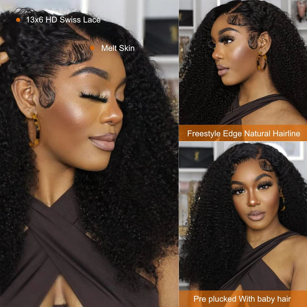 Kinky Curly Human Hair Wig – 13x4/13x6 HD Transparent Lace Frontal, Pre-Plucked Brazilian Remy Wig (180% Density)