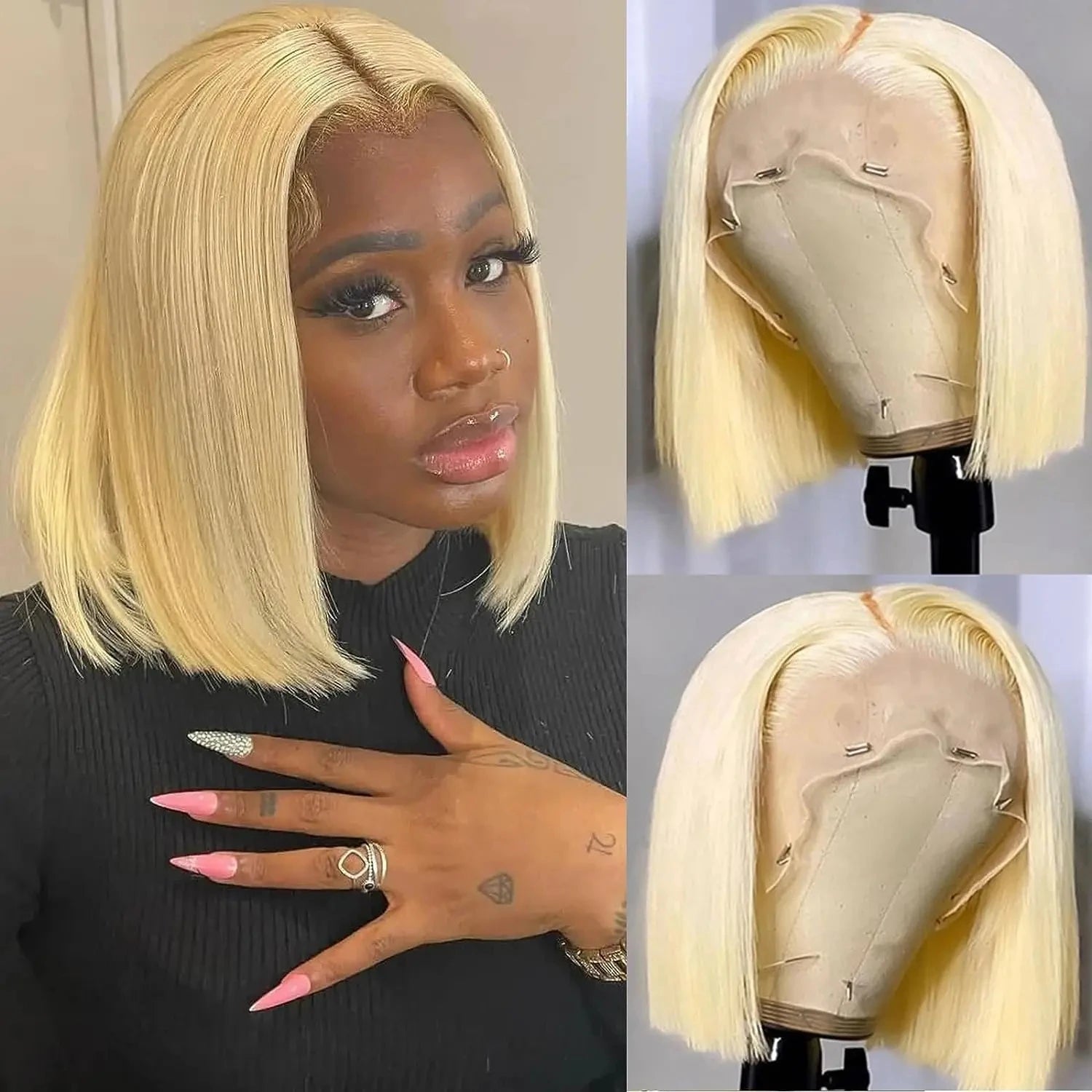 613 Blonde Straight Bob Wig 12A Human Hair Wig Transparent Lace Frontal Wigs 13x4 Brazilian Wigs Pre Plucked For Black Women