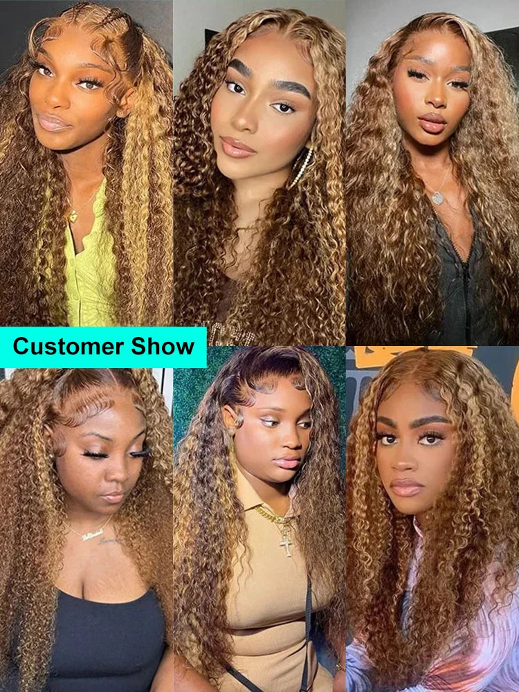 30Inch Highlight Ombre Deep Wave Glueless Wig Human Hair Ready To Wear Brazilian Colored 13x4 Curly Lace Frontal Wigs For Women
