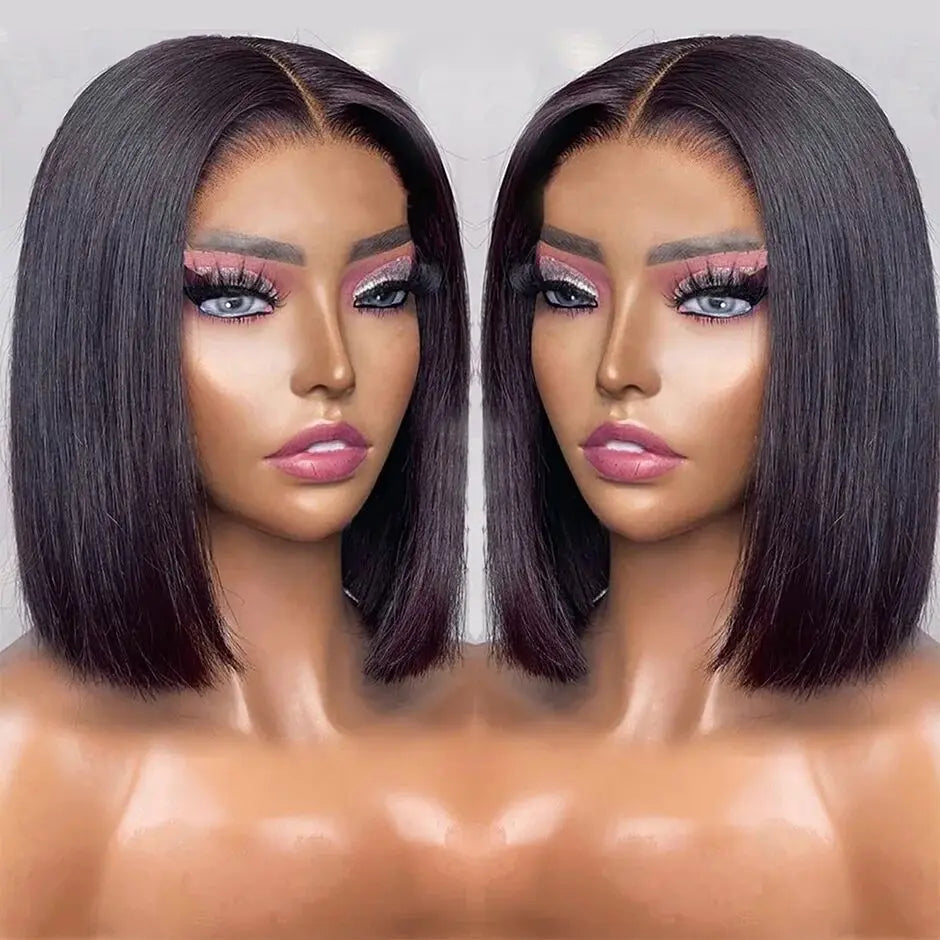 Glueless Wig Straight Short Bob Human Hair Wigs 13x4 HD Transparent Lace Frontal Peruvain Remy Hair Bob Glueless Wig