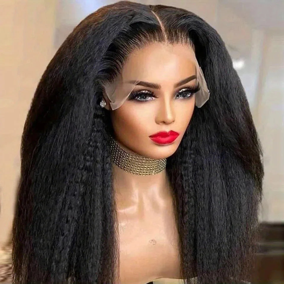 Transparent Yaki Kinky Straight Lace Front Human Hair Wigs For Women Curly 4X4 Closure Wig Pre Plucked Wig