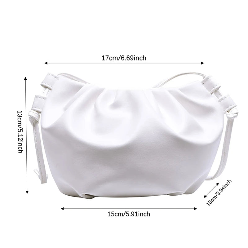 Women’s Pleated Cloud Shoulder Bag – Mini Solid Color Crossbody Handbag with Zipper