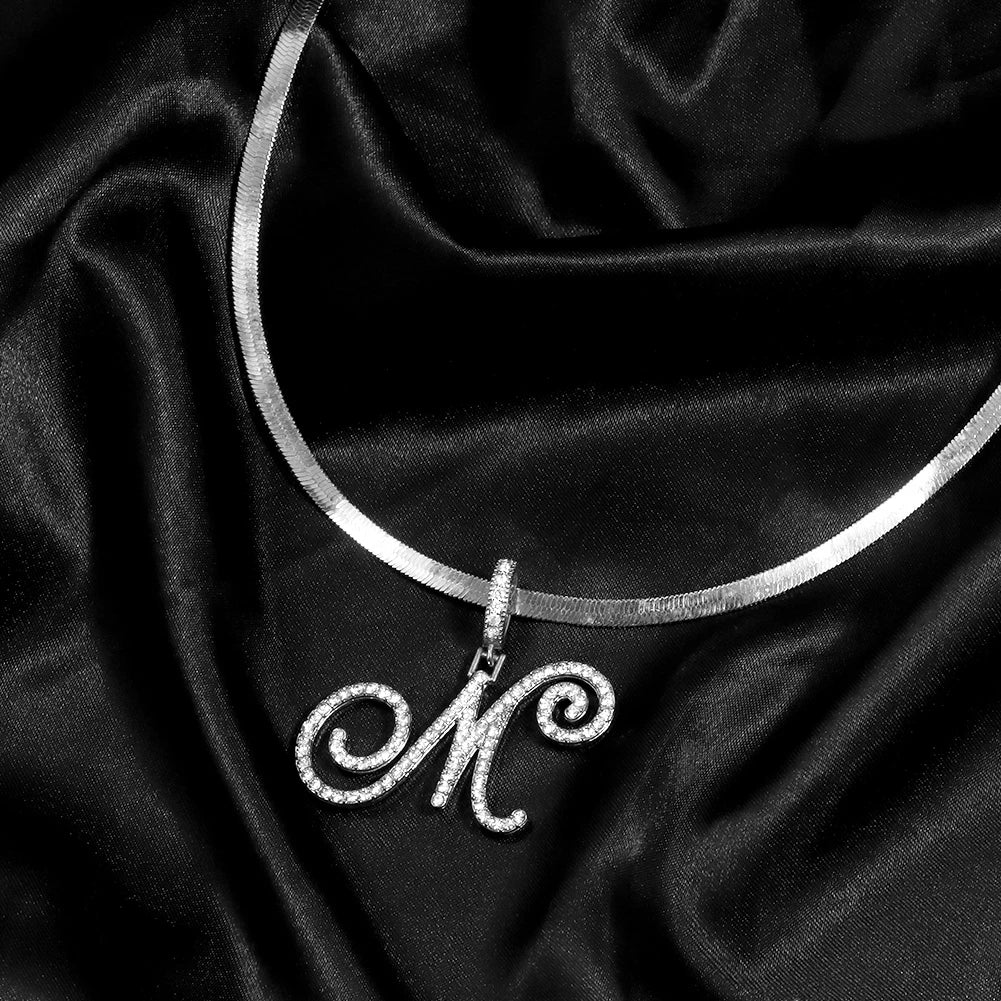 A-Z Initial Bling Cursive Letter Necklace Women Girl Gold Plated Snake Chain Alphabet Pendant Clavicle Necklaces Collar Jewelry
