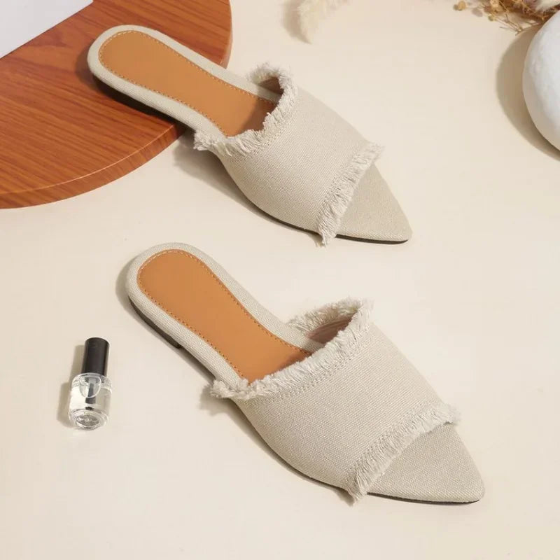 Women's Flat Stylish Beach Slippers, Denim Style, Summer Women's Pointed Cool Sandals Shoes for Women Zapatos Mujer