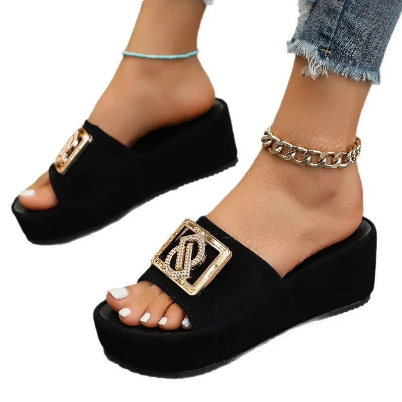 Women Luxury Decor Sandals Summer Black Outdoor Fashion Wedges Women's Slippers Office Party Elegant Sexy Platform High Heels