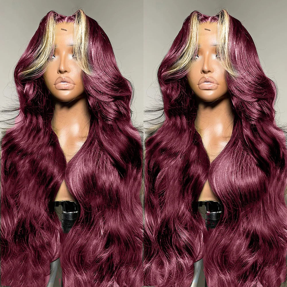 Burgundy 613 Colored Wig 200 Density 13x4 HD Lace Frontal Glueless Highlight Body Wave Human Hair Wigs