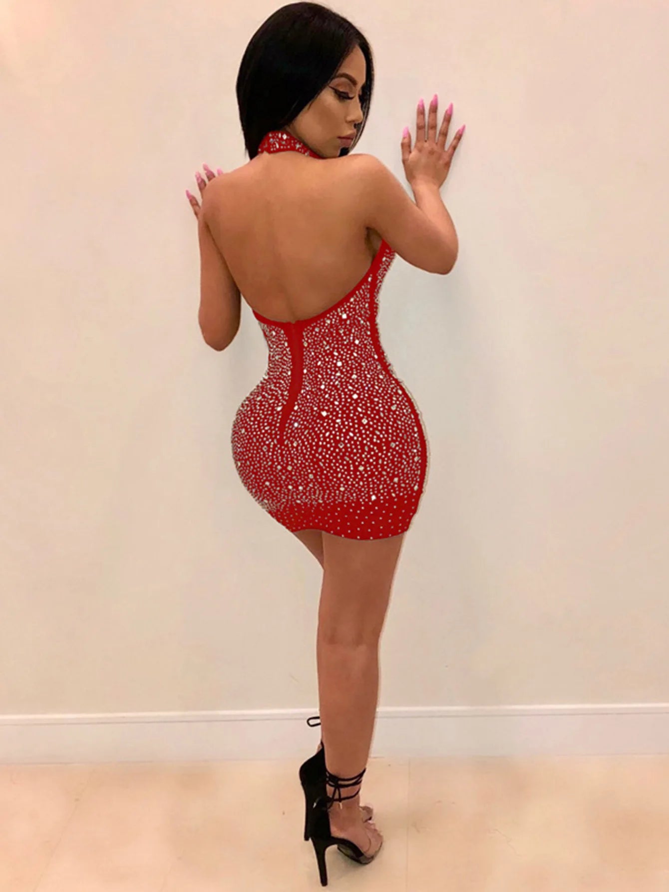 Elegant Party Dresses for Women  Halter Neck Hot Drill Tight Sexy Club Dress