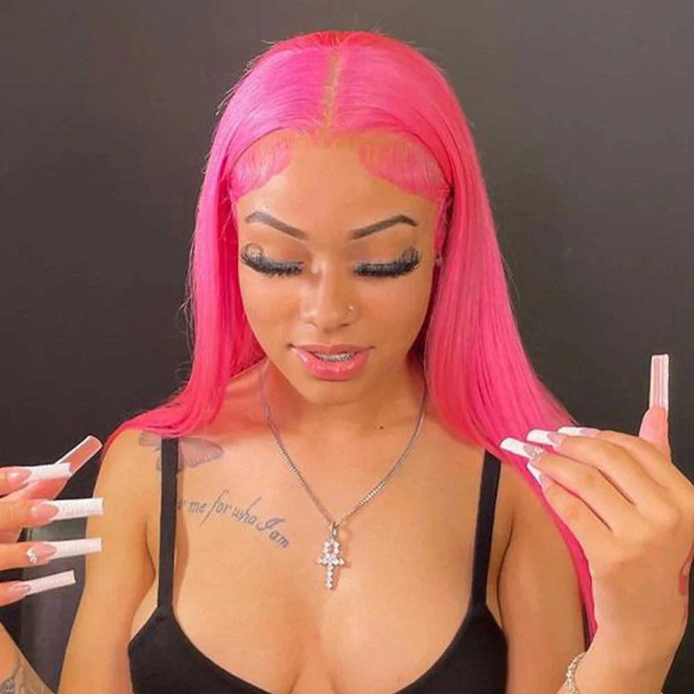 Pink Straight Wig 13x4 Transparent HD Lace Front Human Hair Wigs For Women 100% Brazilian Bleach #613 Colored Lace Frontal Wigs