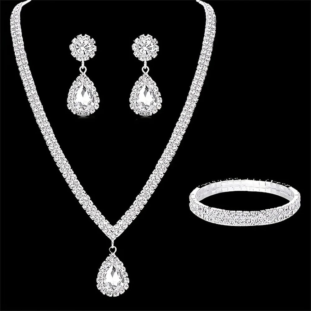 Wedding Season Women's Fashion Copper Claw Chain Water Drop Necklace Earrings Bracelet Jewelry Set Wedding