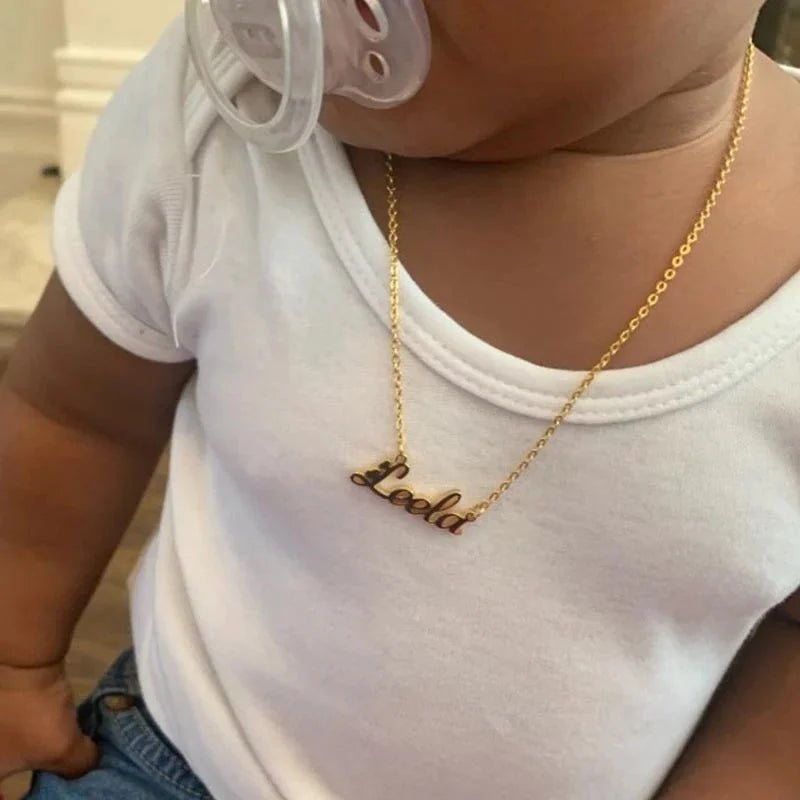 Vnox Custom Name Necklaces for Girls Boys, Stainless Steel Personalized Baby Nameplate Chokers Collar Gift Jewelry