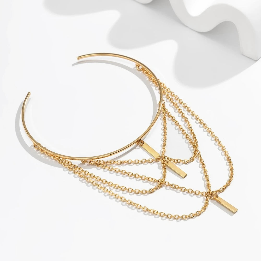 Gold Color Open Upper Arm Bracelet For Women New Fashion Rectangle Stick Charm Tassel Arm Bangle Party Jewelry Accessories