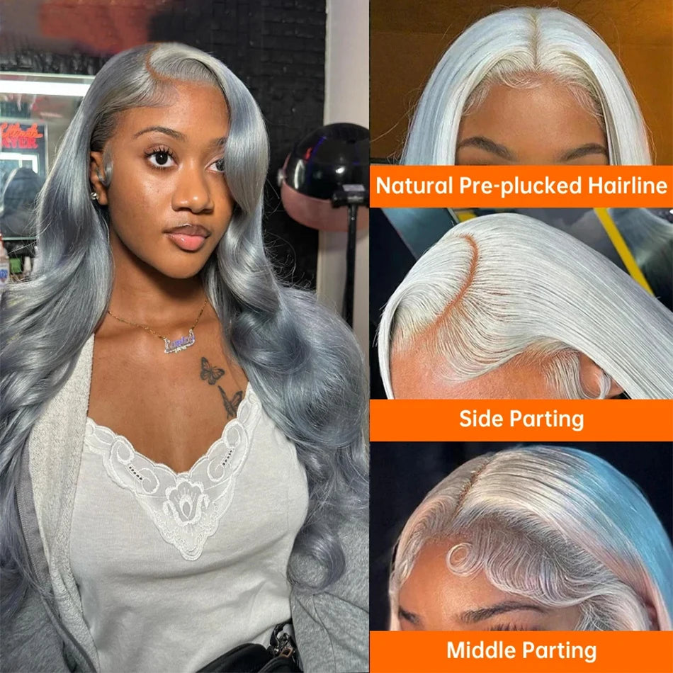 Silver Grey Body Wave Lace Front Wig 13x4 HD Lace Frontal Human Hair Wigs Transparent 100% Brazilian Hair Colored Wigs For Women