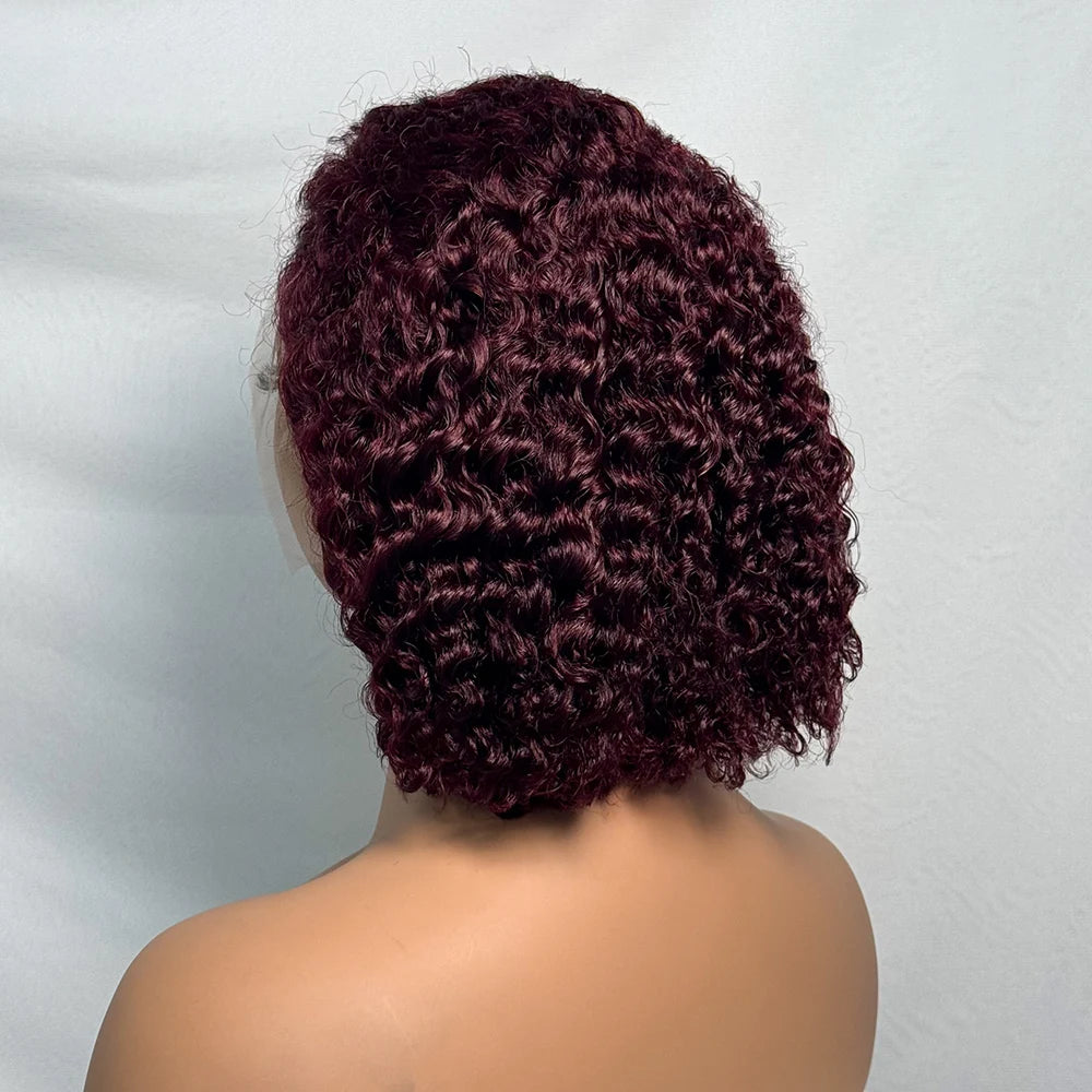 250% Density Double Drawn 12A 10 Inches Bob Pixie Cut Water Wave Curly Human Hair Wig 13x4 Transparent Lace Front Human Hair Wig