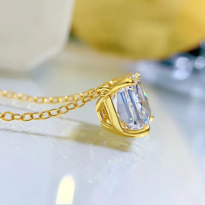 EWYA 4 Carat Radiant Baguette White Diamond Clavicle Necklace Simple Women's Lotus 925 Silver Necklaces for Women Fine Jewelry