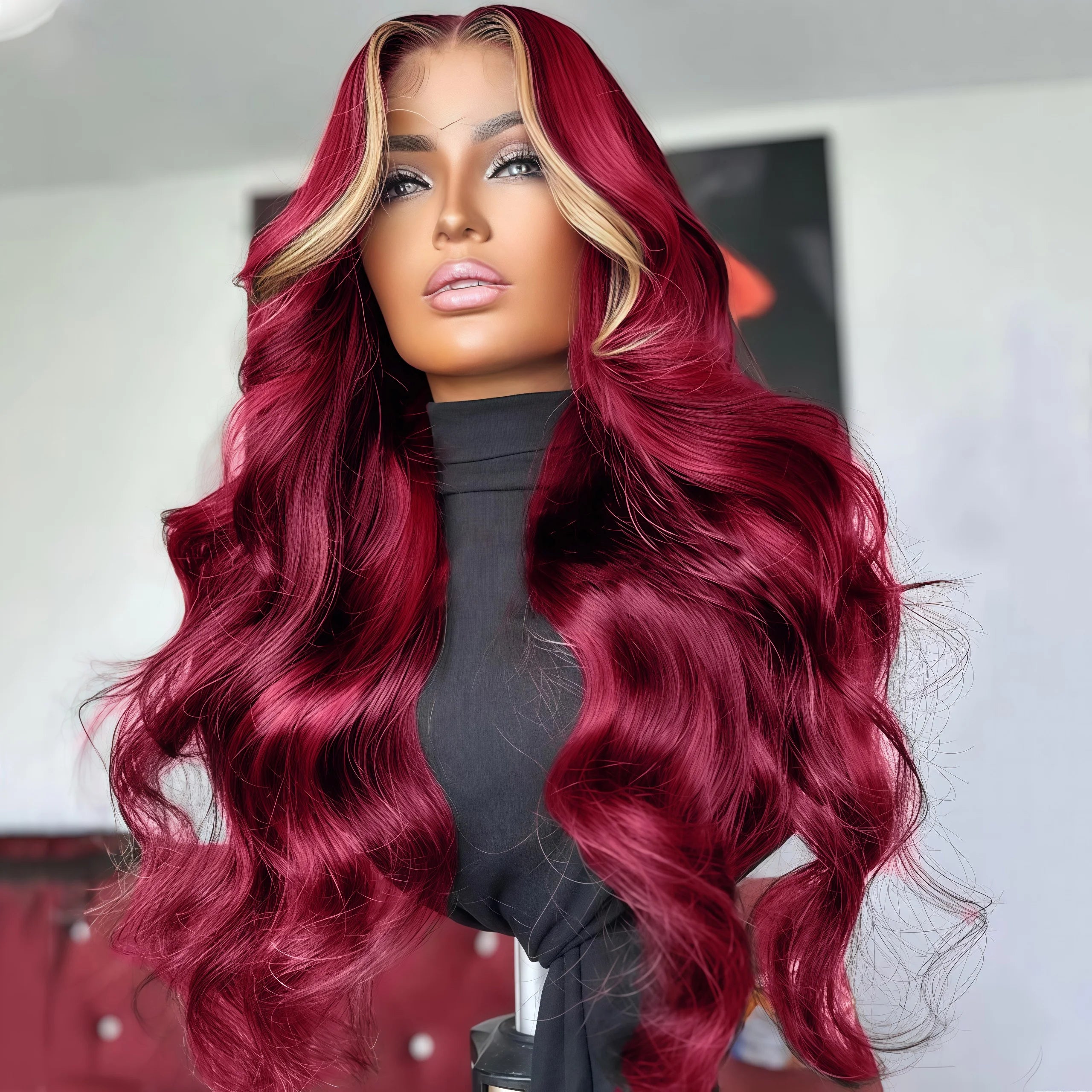 Burgundy 613 Colored Wig 200 Density 13x4 HD Lace Frontal Glueless Highlight Body Wave Human Hair Wigs