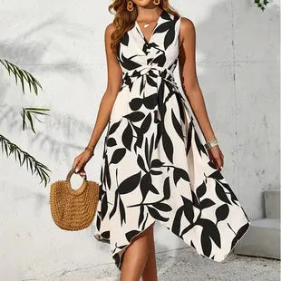 2024 New Black Style Women's Hollow Elastic Waist Frill Stretch Sleeveless Sheath Dress Women's Clothing Skirts Women's