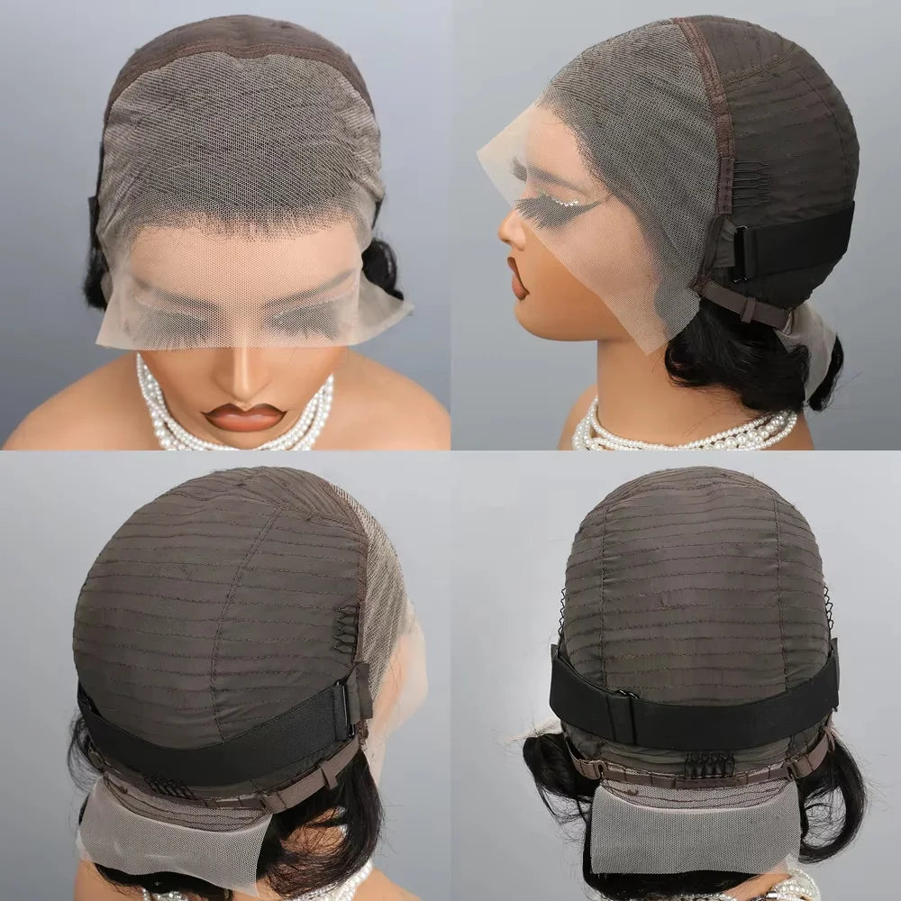 Afro Kinky Curly Human Hair Short Pixie Cut Wigs 13x4 lace for women short curly pixie remy wig 6 inch black color 180% density