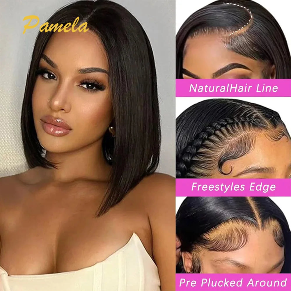 300 Density 13x6 HD Lace Frontal Bob Gluless Wig Human Hair 100% Bone Straight Short Human Hair Wig 5x5 Hd Lace Closure Wigs