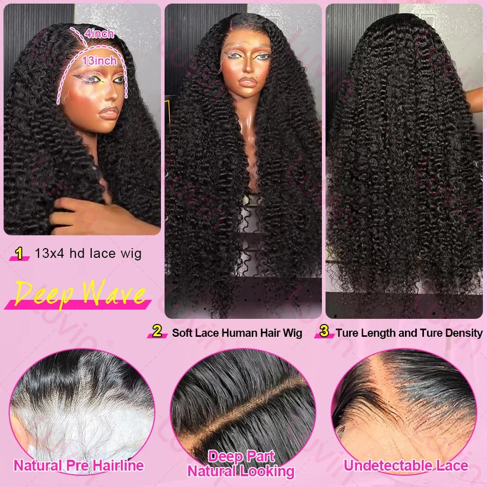 Transparent Water Wave 13x6 Lace Front 360 Lace Curly Wigs For Women Human Hair PrePlucked 13x4 Deep Wave Lace Frontal Wig