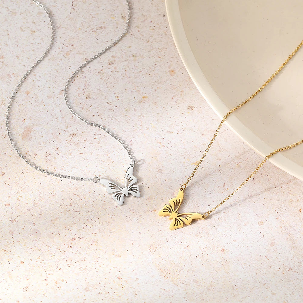 Stainless Steel Necklaces Exquisite Elegant Butterfly Pendant Choker Chain Fashion Chic Necklace For Women Jewelry Friend Gifts
