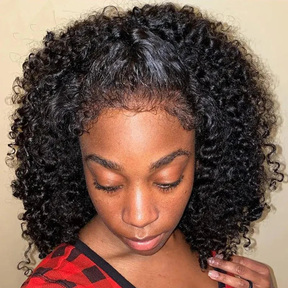 Short Bob Kinky Curly Human Hair Wig – 4C Edges Lace Front & 4x4 Closure, Transparent Lace Natural Hairline (100% Remy)