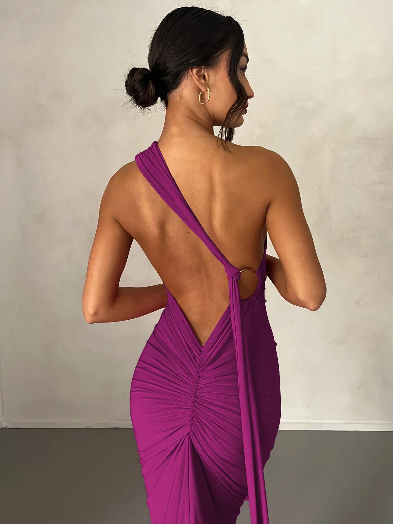 Dulzura Neon Y2K Clothes One Shoulder Sleeveless Backless Ruched Bodycon Maxi Dresses For Women Club Birthday Party Evening Prom