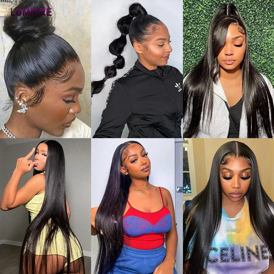 Bone Straight Human Hair Bundles with 13x4 HD Transparent Lace Frontal Closure And Bundle 100% Virgin Hair Weave 3/4 Bundle Deal