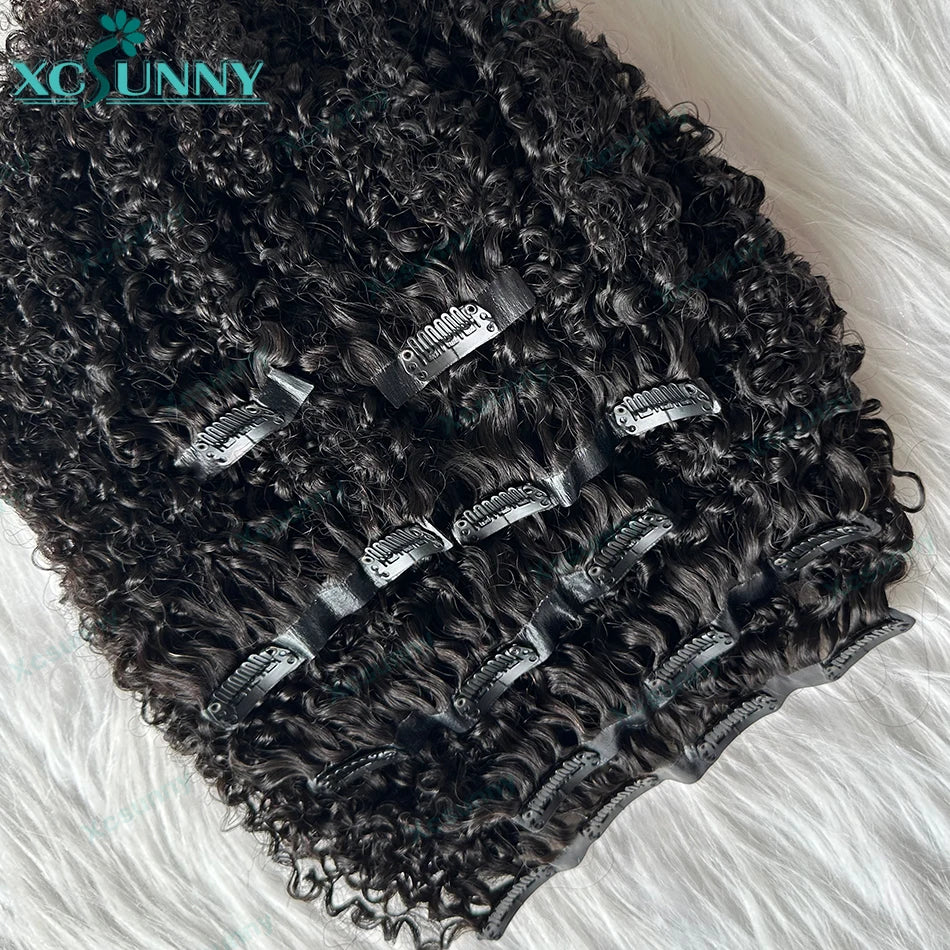 Kinky Curly Clip In Hair Extensions Human Hair Burmese Seamless PU Clip Ins Human Hair Kinky Curly For Black Women