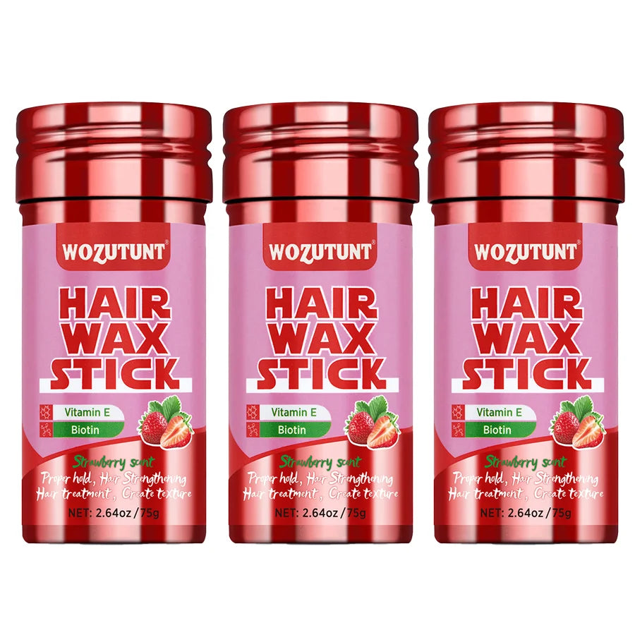 Strawberry Hair Wax Stick – Vitamin E Styling Pomade for Frizz Control & Texture