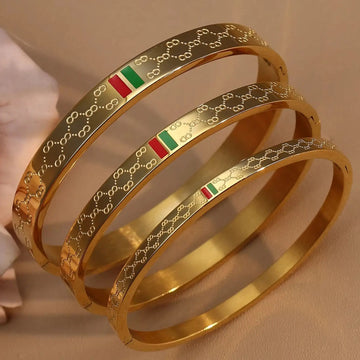 18K Gold Plated Unisex Bangles with Red/Green Accents