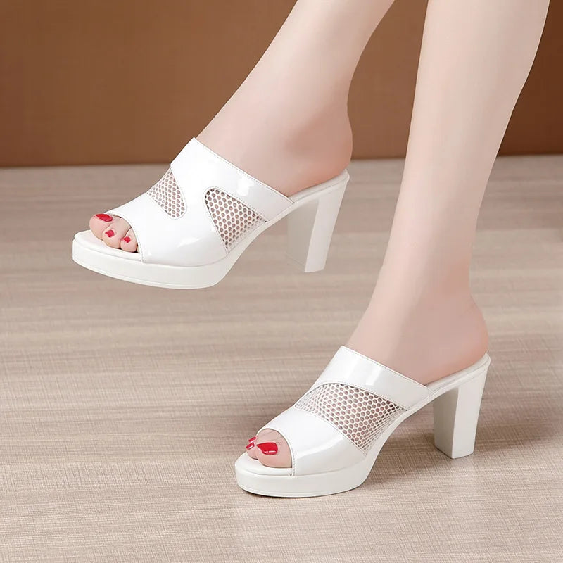 Mesh Summer Heeled Slippers Ladies Shoes for Women Sandals Peep Toe Outside Women's Rubber Slipper Female Platform Sandals
