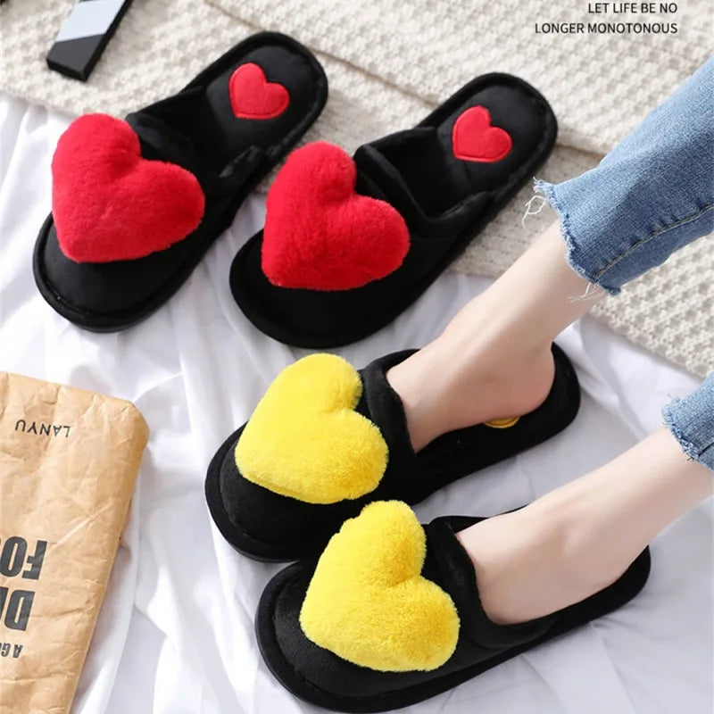 Women’s Plush Heart Slippers – Warm Indoor Non-Slip Winter House Shoes