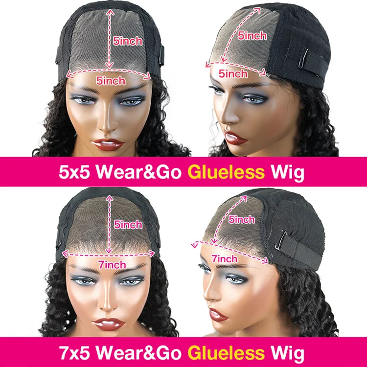 250 Density Wear And Go Deep Wave Glueless Wig Human Hair For Women 7x5 13x6 Hd Frontal Curly Lace Front Wigs
