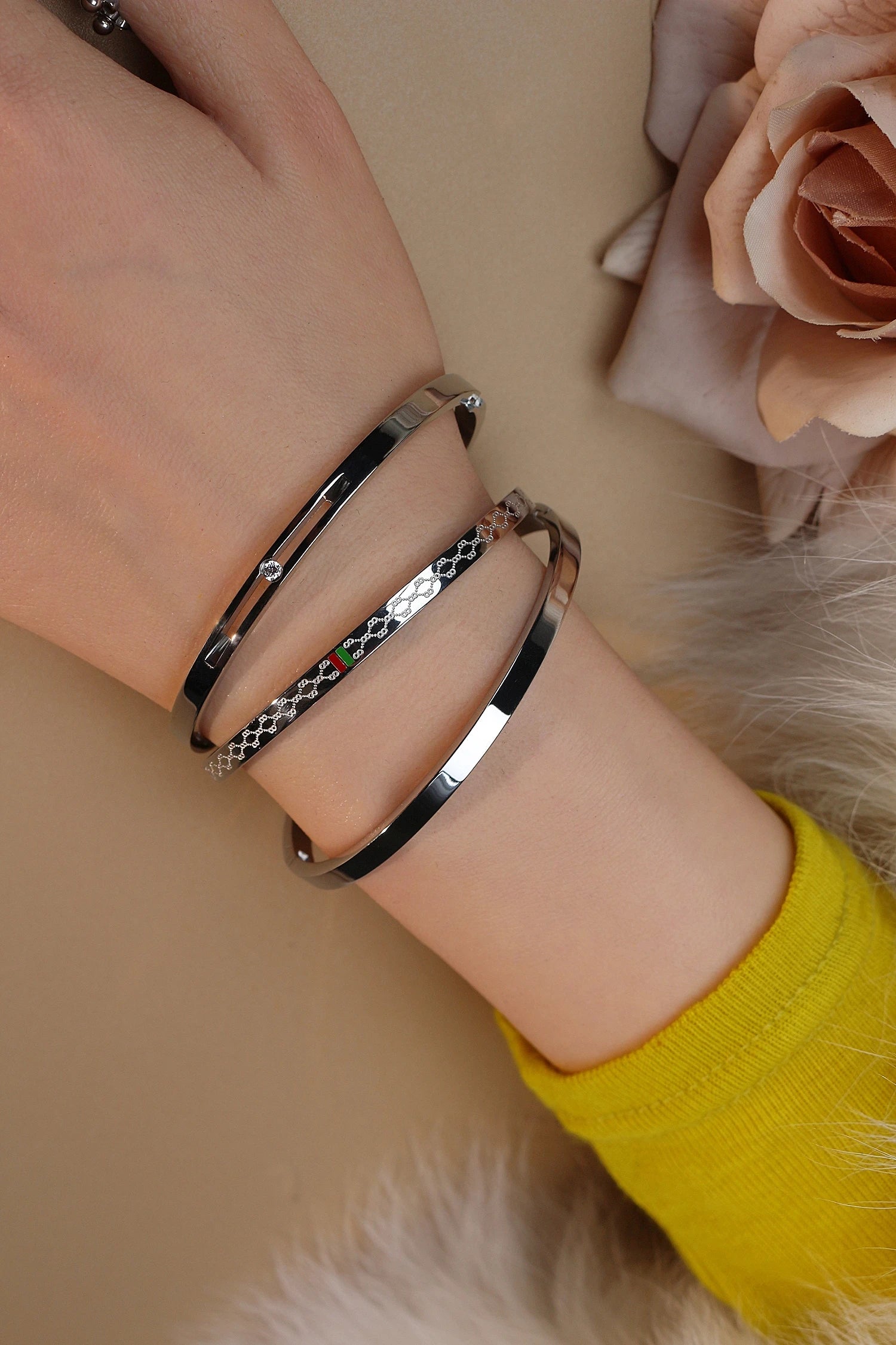 18K Gold Plated Unisex Bangles with Red/Green Accents