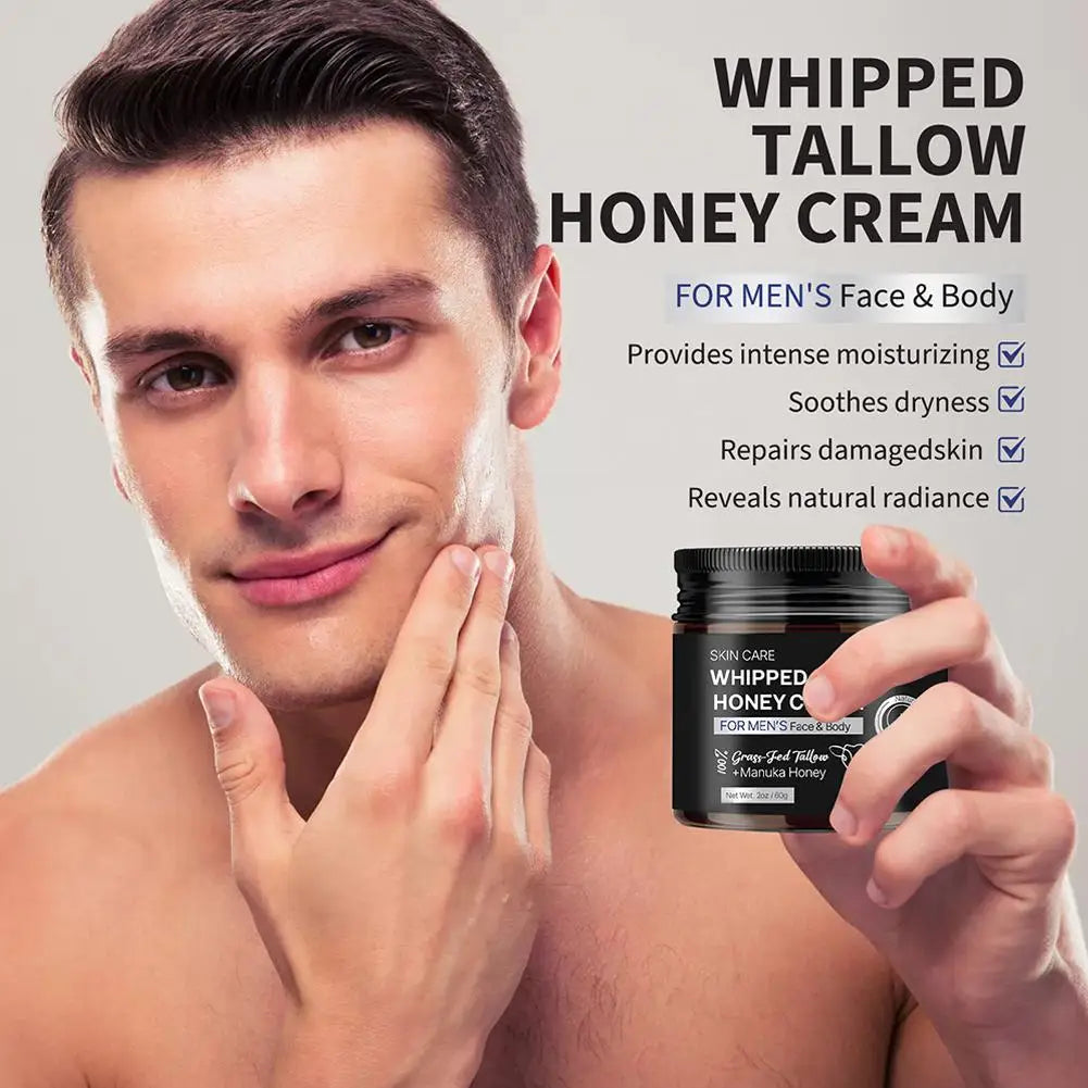 Whipped Beef Tallow Honey Face Cream – Deep Moisturizer for Men (50ml)