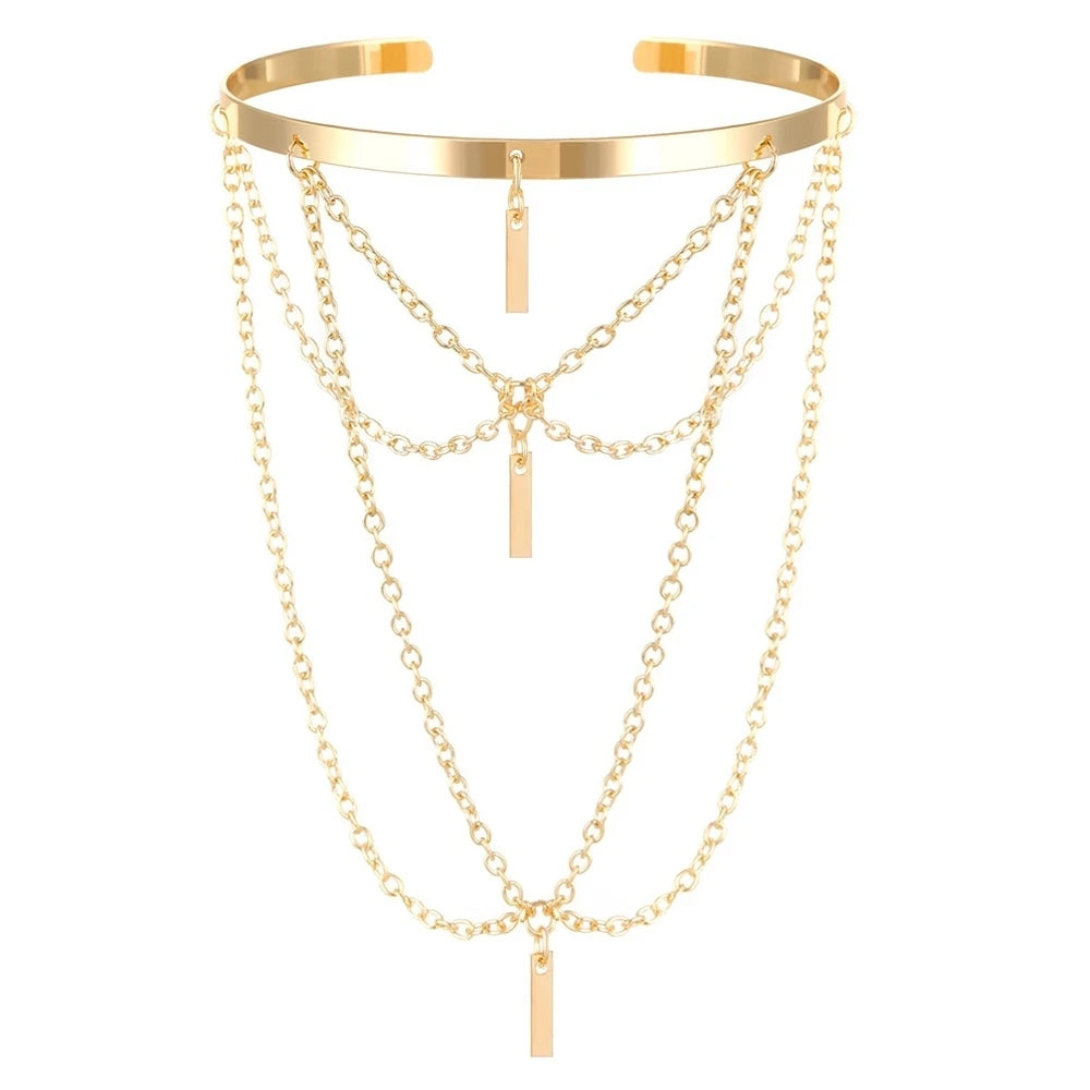 Gold Color Open Upper Arm Bracelet For Women New Fashion Rectangle Stick Charm Tassel Arm Bangle Party Jewelry Accessories