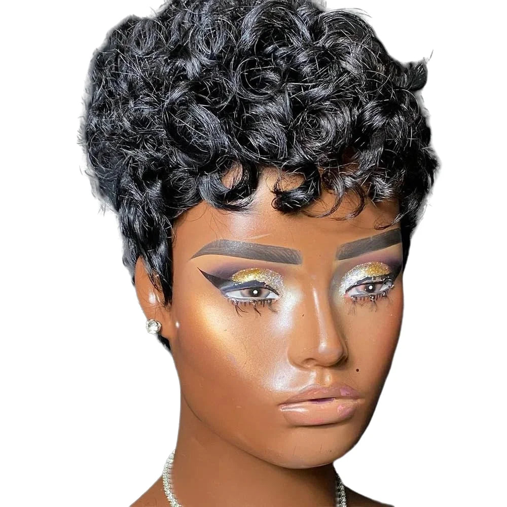 hort Pixie Wigs for Black Women Short Black Curly Pixie Wigs Synthetic Hair Wigs for Black Women Natural Wavy Black Pixie Cut