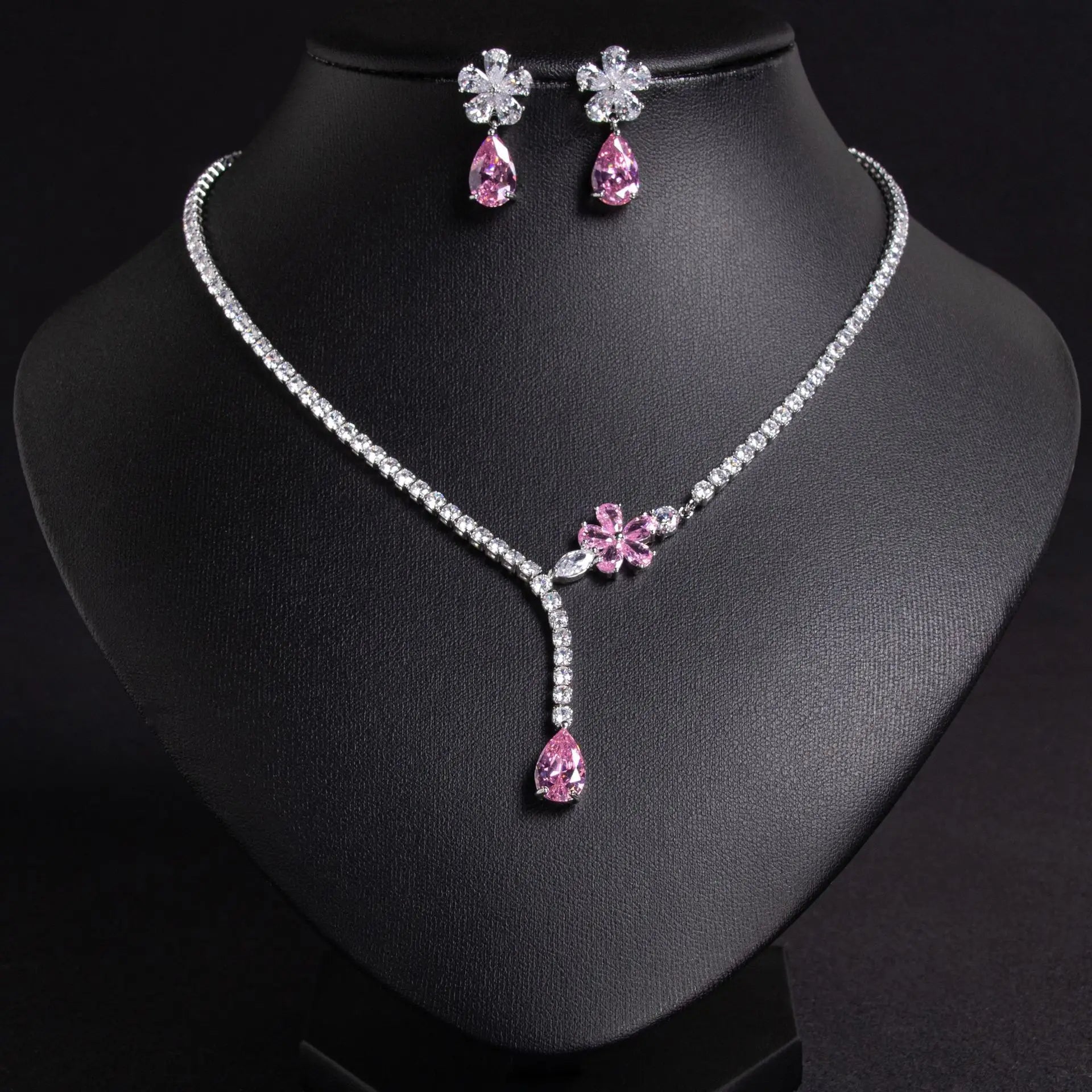 Luxury Bridal Jewerly Set Wedding Prom Party Necklace Earring Set For Women Zirconia Pendant Necklace Drop Earring Jewellery Set