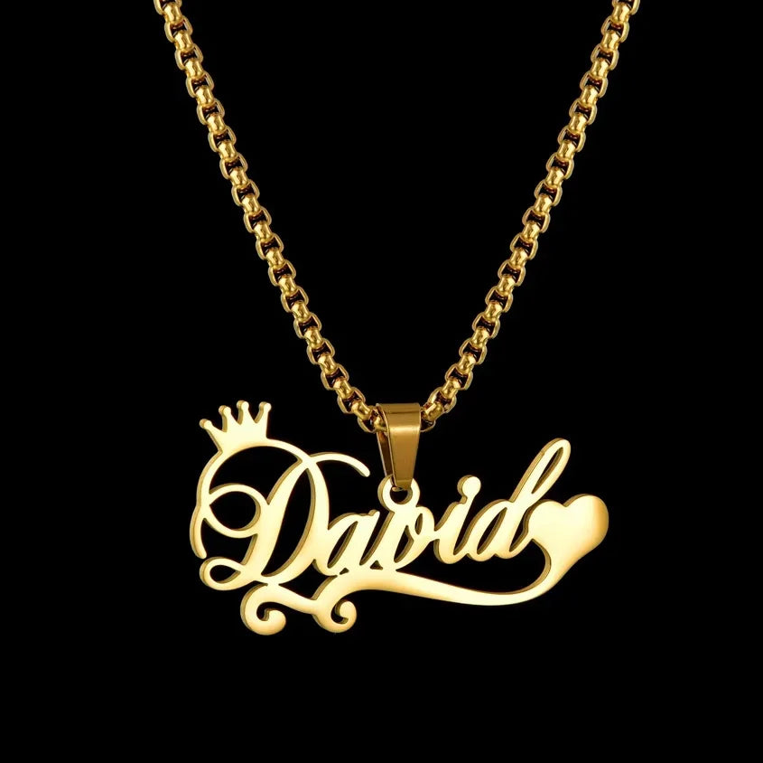 Lemegeton Custom Name Necklace Men Stainless Steel Jewelry Personalized Crown Pendant Customized Punk Thick Chain Party Gifts