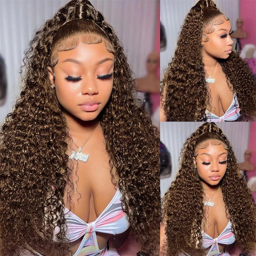 13X6 Brown Deep Wave Hd Lace Frontal Wig Glueless Chocolate Brown Kinky Curly Brazilian Human Hair Wigs For Women On Promotion