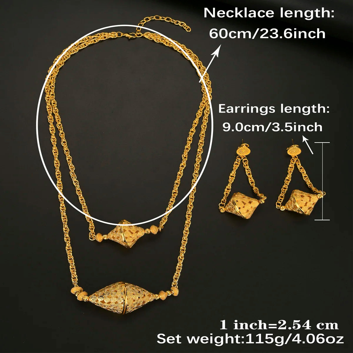 Indian 24K Gold Color Necklace Earrings Jewelry Sets Nigerian Party Bridal Wedding Women