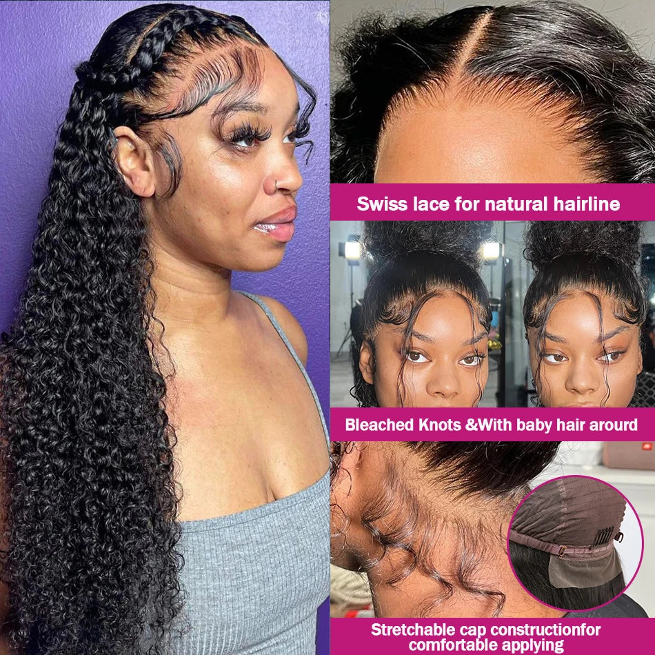 Transparent Water Wave 13x6 Lace Front 360 Lace Curly Wigs For Women Human Hair PrePlucked 13x4 Deep Wave Lace Frontal Wig