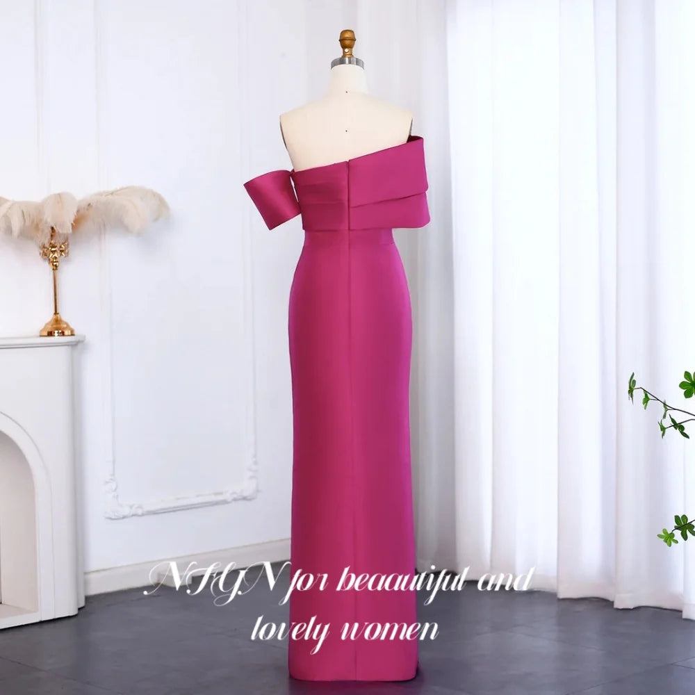 NFYN Fuchsia Elegant Prom Dress Strapless Off the Shoulder Prom Gown Satin Side Split Mermaid Evening Dress for Woman Customized