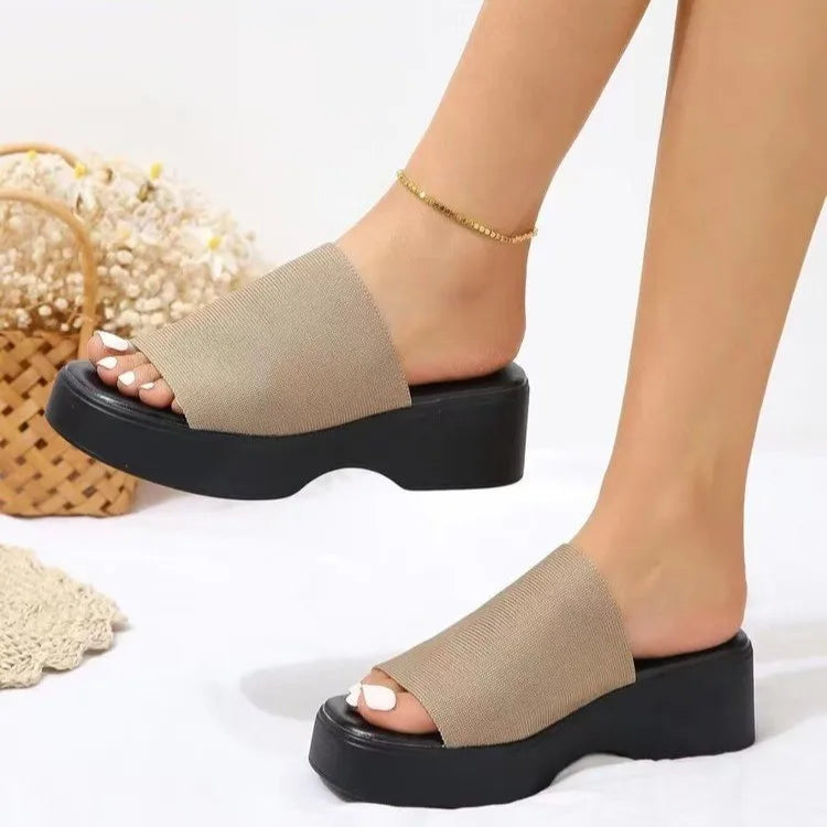 Women’s Wedge Platform Flip-Flops – Leopard Print PU Slides with Low Heel