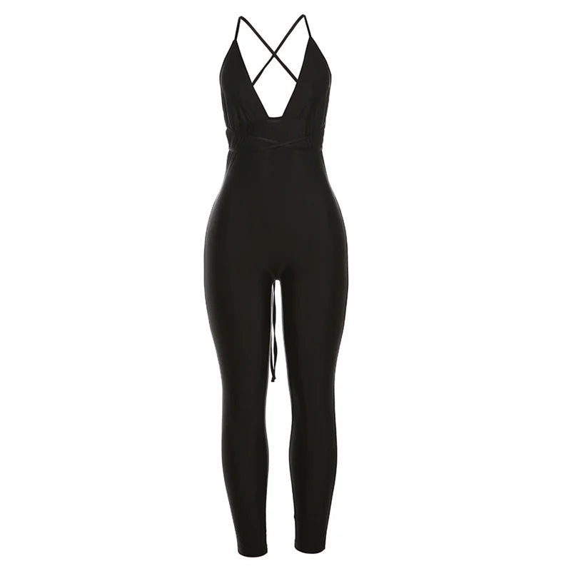 New Women's Hanging Neck Low Cut Open Back Sexy Jumpsuit Popular in Spring 2024 European And American Style Nightclub Jumpsuit