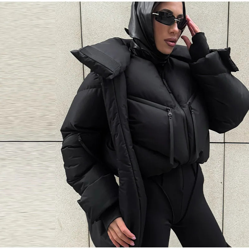 Street Thicken Cotton Women Short Coat Long Sleeve Zippers Pocket Pocket Stand Female