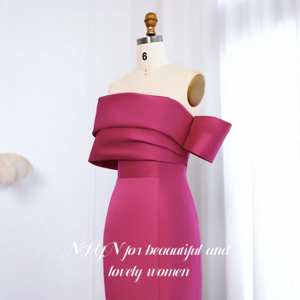 NFYN Fuchsia Elegant Prom Dress Strapless Off the Shoulder Prom Gown Satin Side Split Mermaid Evening Dress for Woman Customized